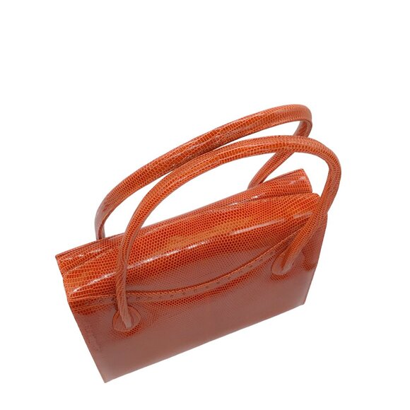 DARBY SCOTT DARK ORANGE LIZARD SKIN LEATHER THOMPSON TOTE HANDBAG - Picture 5 of 8